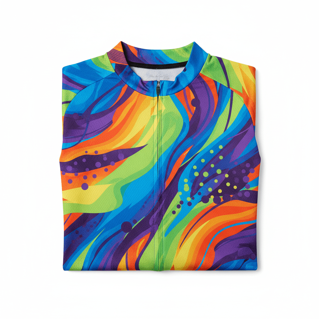 Close-up of custom cycling jersey sublimation print detail