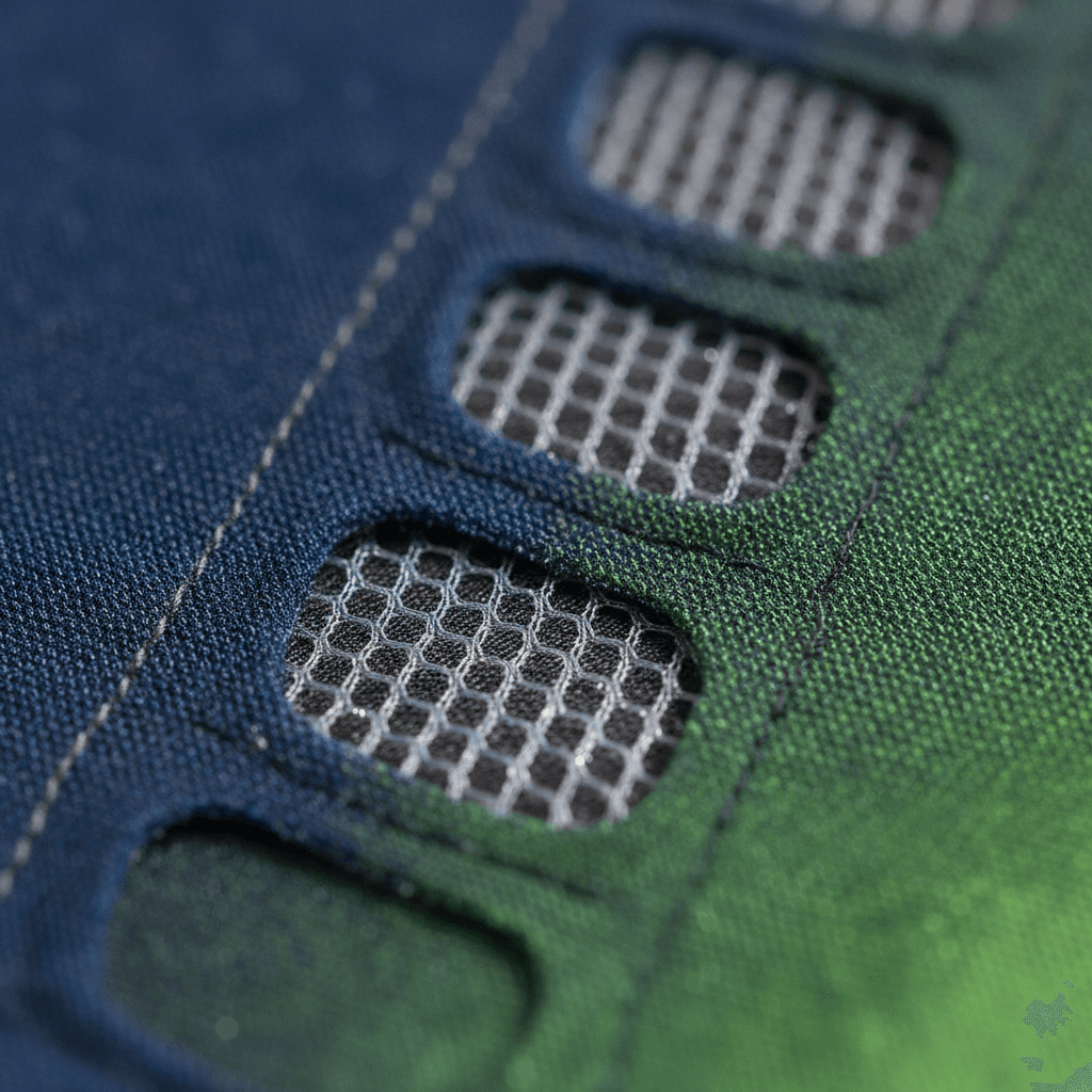 Close-up of high-performance cycling jersey fabric texture and mesh ventilation